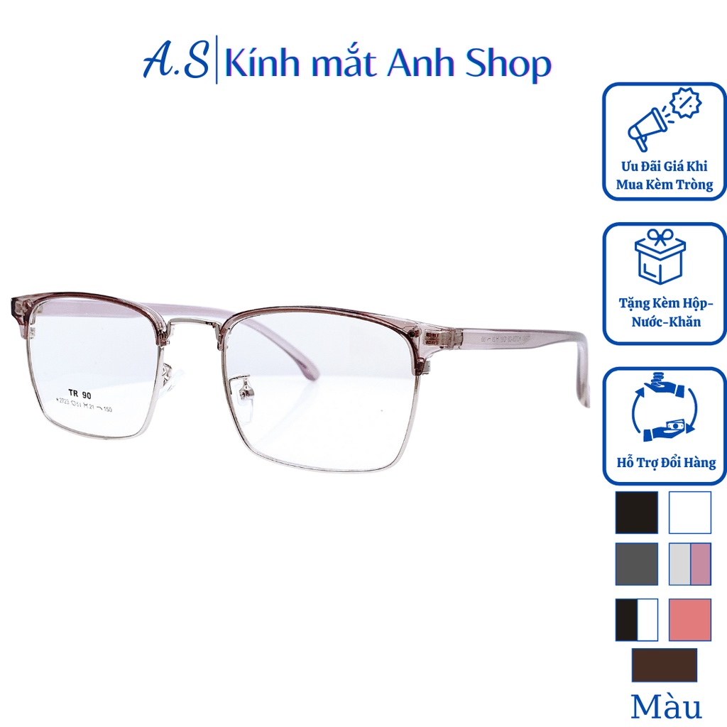 Kính vuông thời trang nam nữ chất liệu khung kính kim loại kết hợp gọng kính nhựa dẻo bền đẹp phụ kiện  2723