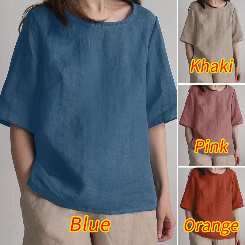 Zanzea Áo Thun Nữ Tay Lửng Cổ Tròn Màu Trơn Thời Trang