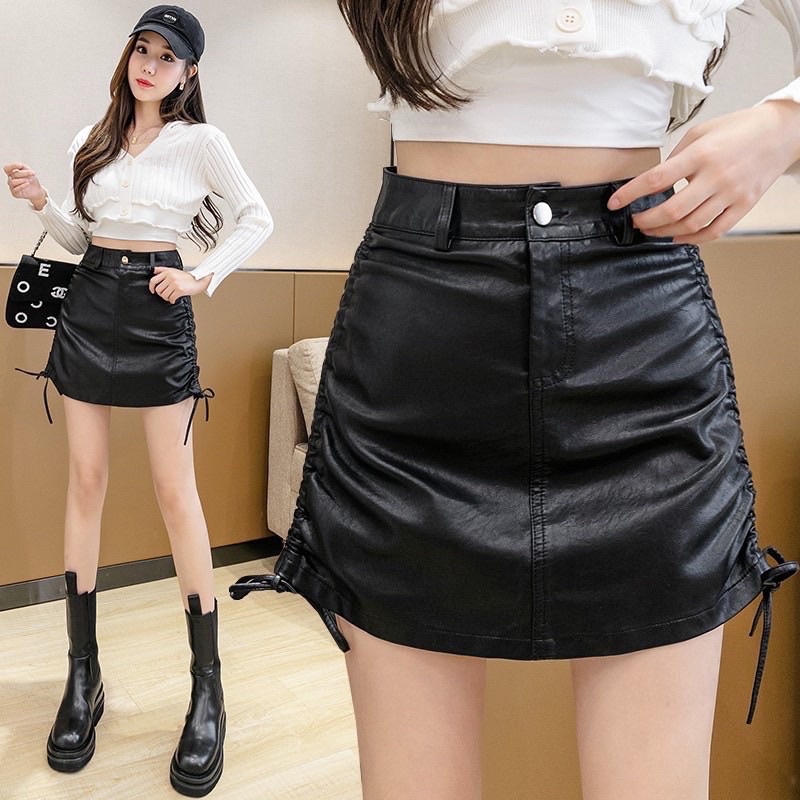 [Kèm Hình+Video Thật] Chân váy Da rút dây 2 bên dáng ngắn nữ body nhún hông ulzzang siêu hot | BigBuy360 - bigbuy360.vn