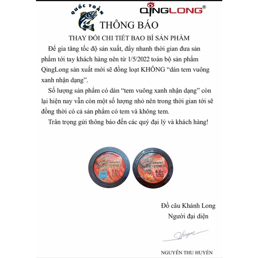 Dây câu cá, dây săn hàng, cước trục tàng hình  QINGLONG SUPER  150m siêu khỏe, siêu bền, siêu dai - Quốc Toàn fishing