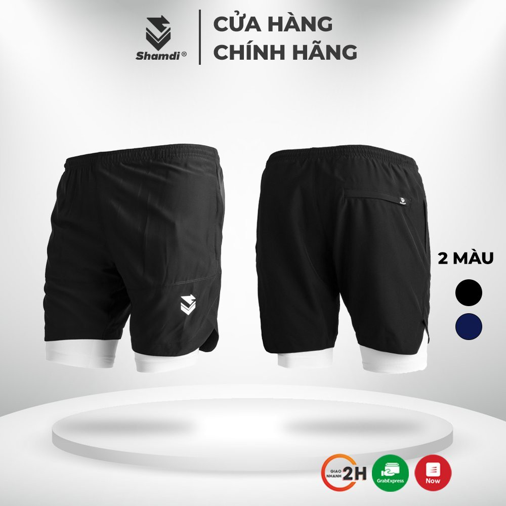 Quần đùi tập gym short 2 lớp nam SHAMDI quần 2 lớp form chuyên gym, thoải mái lúc vận động - 945