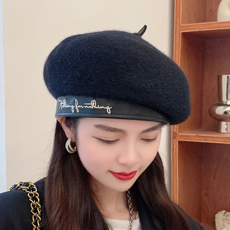 Autumn/Winter Breathable Woolen Beret Hats Printed Fashion Letters Autumn/Winter For Students