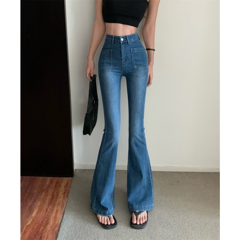 Cocory vn Quần Jeans Nữ Lưng Cao Ống Loe Thời Trang