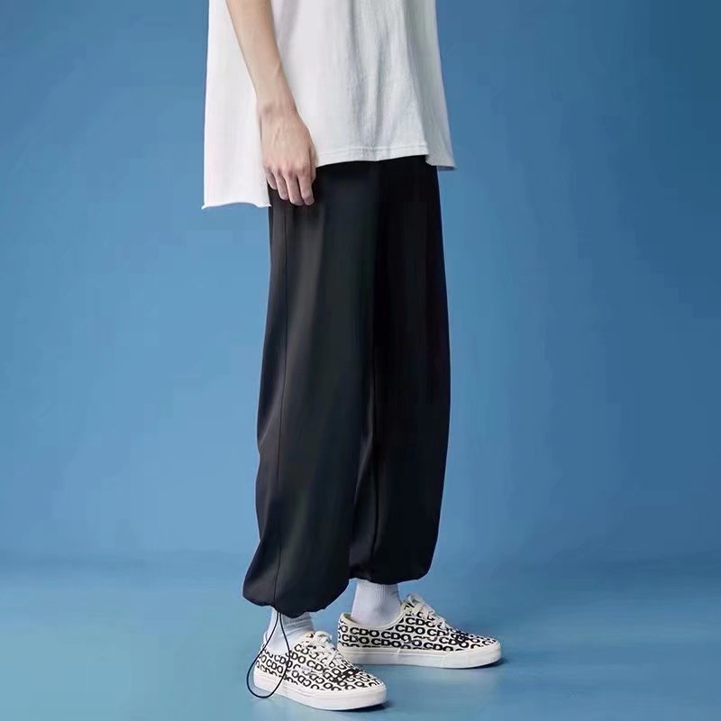 Quần Thể Thao Dây Rút Dài Đến Mắt Cá Chân Bằng Lụa Lạnh Màu Sắc Trơn 3 Màu Tùy Chọn M-4XL Phong Cách Hàn Quốc Cho Nam