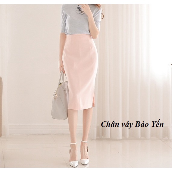 Chân váy hồng pastel 2 lớp xẻ sườn dài qua gối(sẵn size)- M76