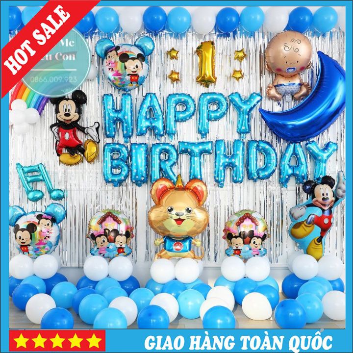 Combo Trang Trí Sinh Nhật Cho Bé Trai Hình Chuột, Bóng Sinh Nhật Mickey, Bóng Happy Birthday, Tiệc Thôi Nôi [HOT SALE]