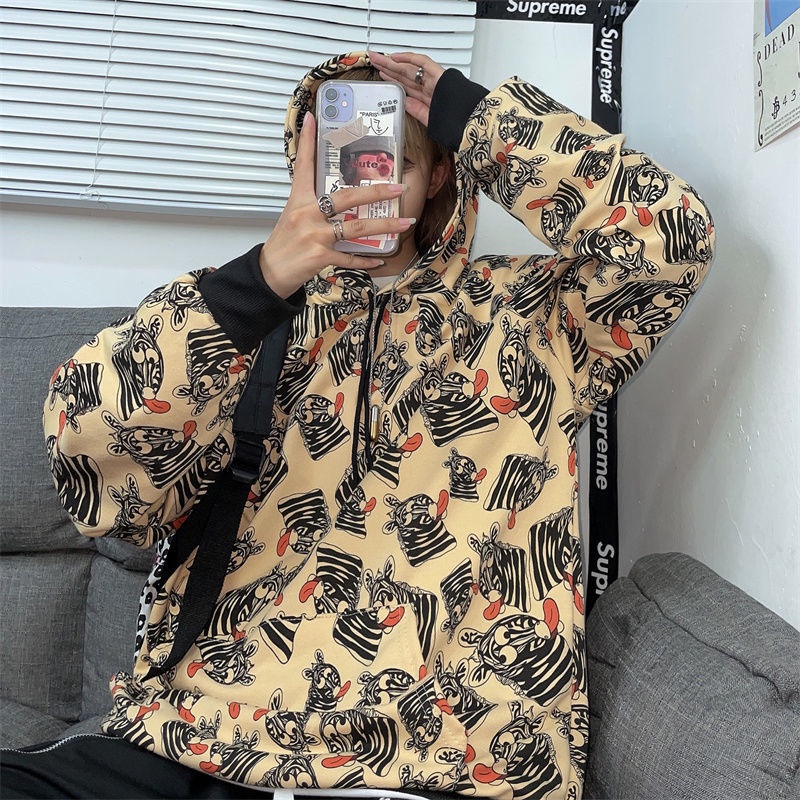 ZHELIHANGFEI Áo Hoodie Dài Tay In Họa Tiết Ngựa Vằn Thời Trang Cá Tính