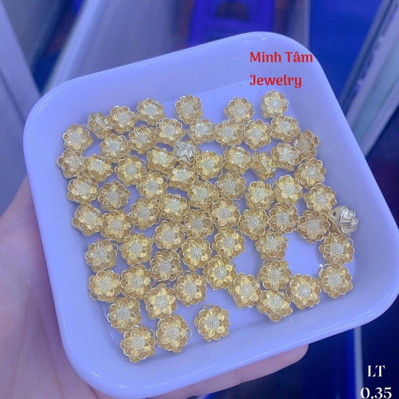 Charm hoa sen 10k,Charm Gold 10k mix vòng trầm hương-Minh Tâm Jewelry