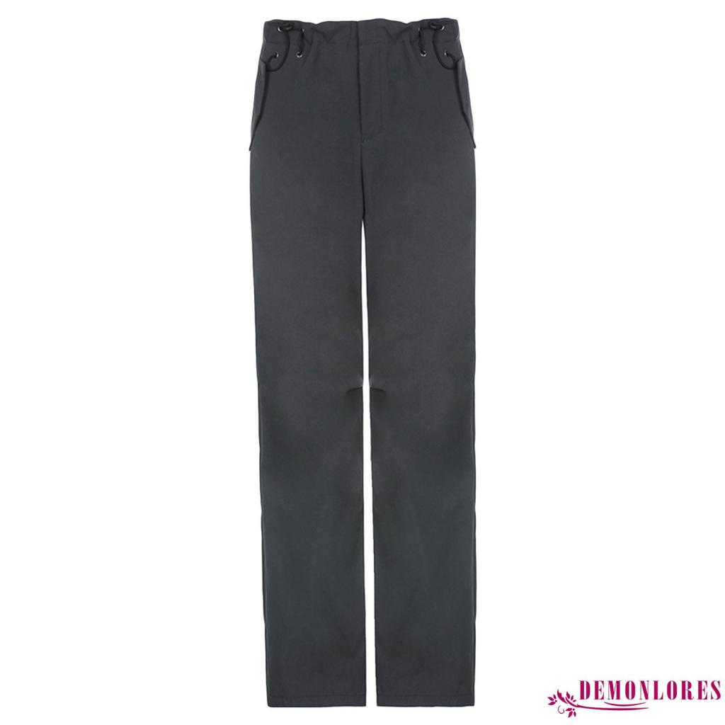 Demonlores Quần Dài Dây Rút Lưng Vừa Màu Trơn Phong Cách Đường Phố Thường Ngày Cho Nữ