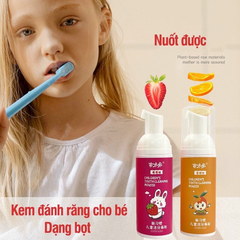 Kem đánh răng tạo bọt ( nuốt được) vị dâu, cam cho bé.