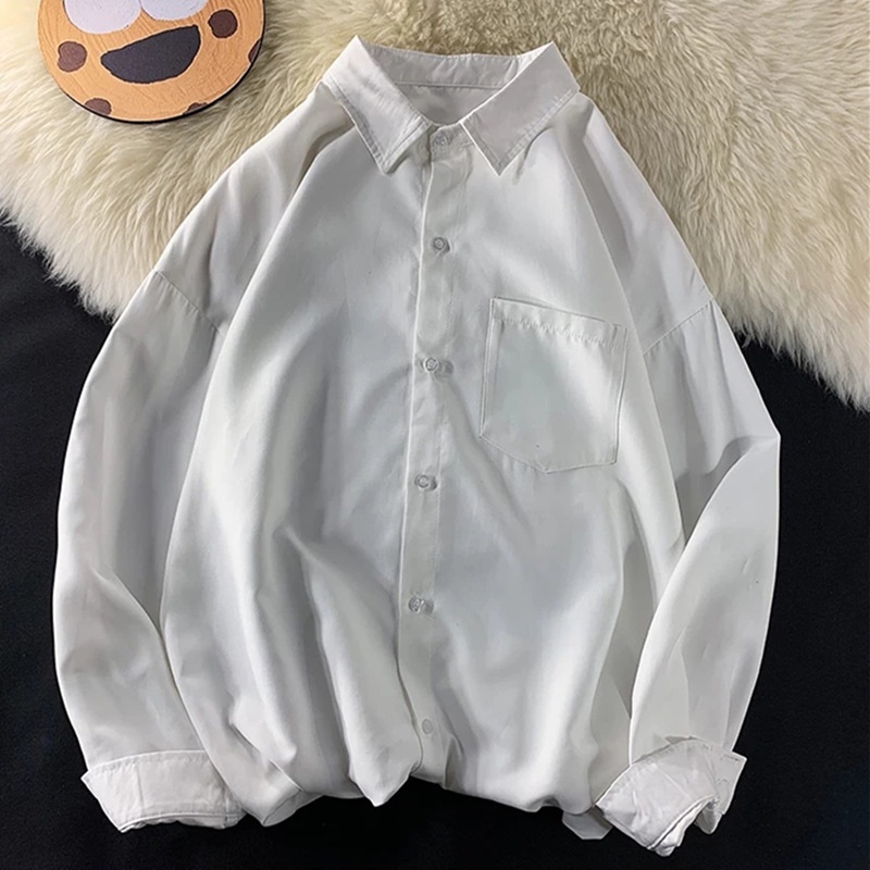 Áo Sơ Mi Tay Dài Dáng Rộng Màu Sắc Đơn Giản Thời Trang Xuân Thu Cho Nam