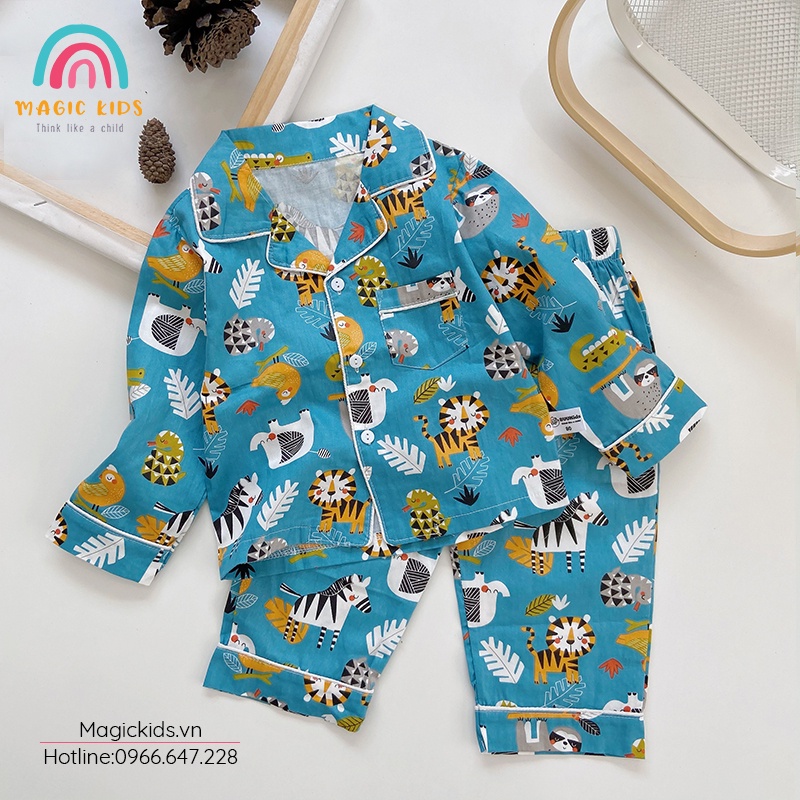 Bộ đồ ngủ Pyjama dài tay cotton họa tiết dễ thương cho bé BR20017 - MAGICKIDS