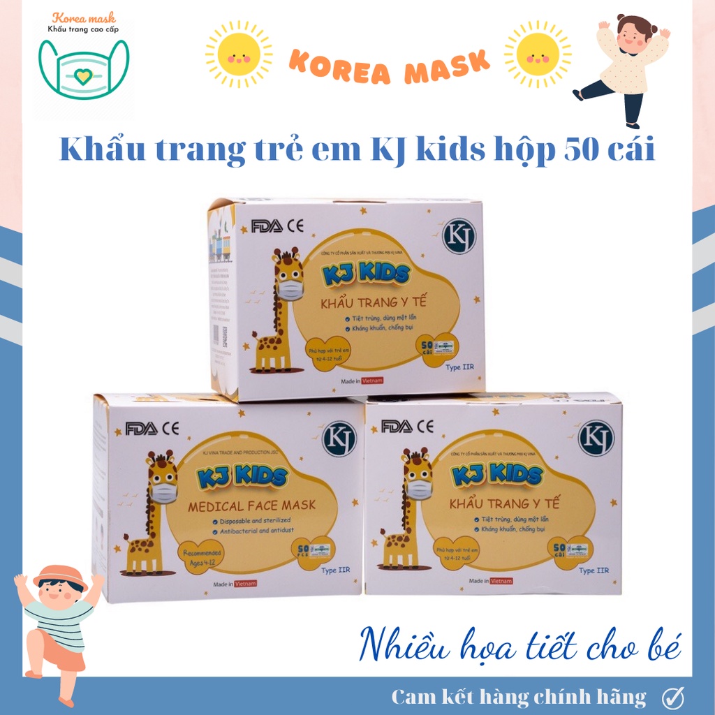 Khẩu trang trẻ em 4 lớp kháng khuẩn KJ KIDS in hình, khẩu trang cho bé từ 4 tuổi đến 12 tuổi