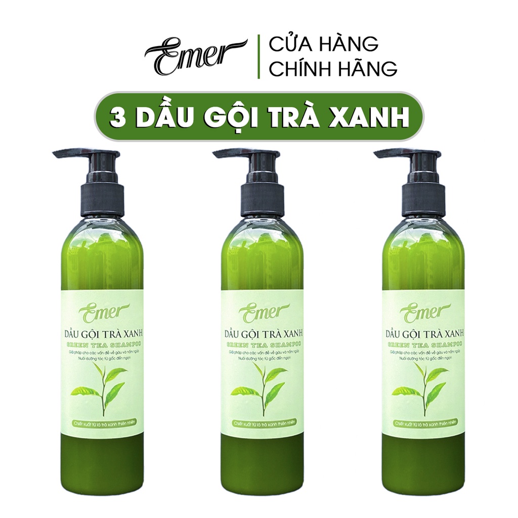 Bộ 3 dầu gội trà xanh sạch gàu hết ngứa Emer Garin 300mlx3 dưỡng tóc chuyên sâu