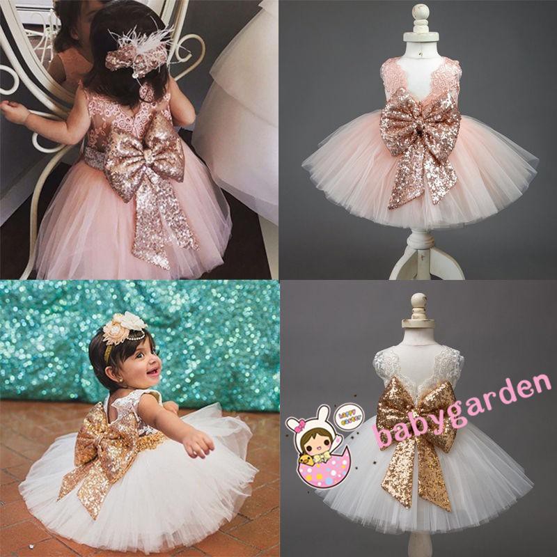 ღ♛ღPricess Kids Baby Girl Sequins Boknot Dress Party Dresses Christmas Costume