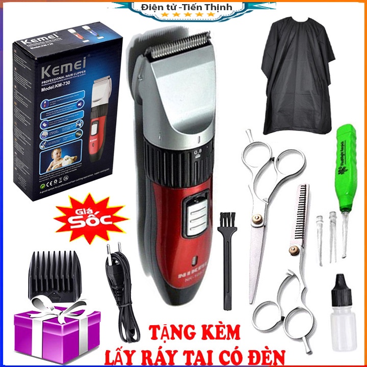 Tông đơ cắt tóc KEMEI 730 ,Bộ kéo cắt tỉa lấy dáy tai , Aó choàng