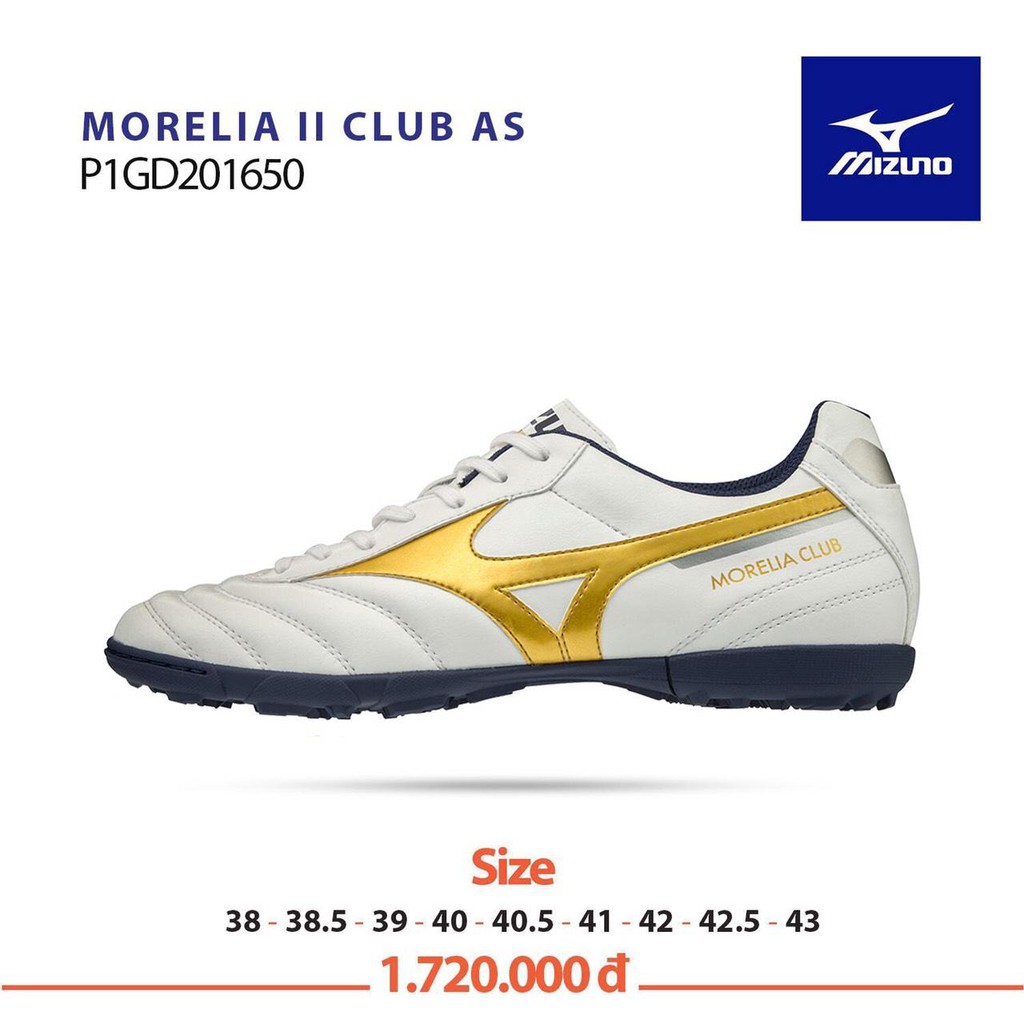 Giày Bóng Đá Cỏ Nhân Tạo Chính Hãng Mizuno Morelia II Club AS Trắng TF