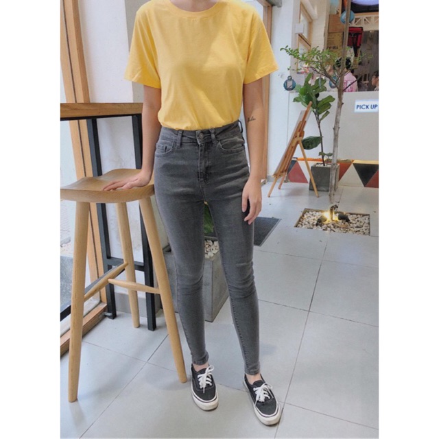 Quần jeans 9 tấc màu xám