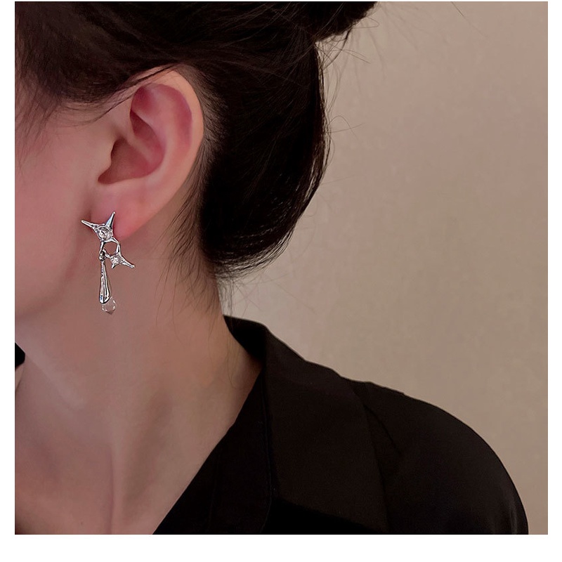 Bông Tai Ngôi Sao Năm Cánh Đính Đá Phong Cách Hiphop Thời Trang Cho Nữ