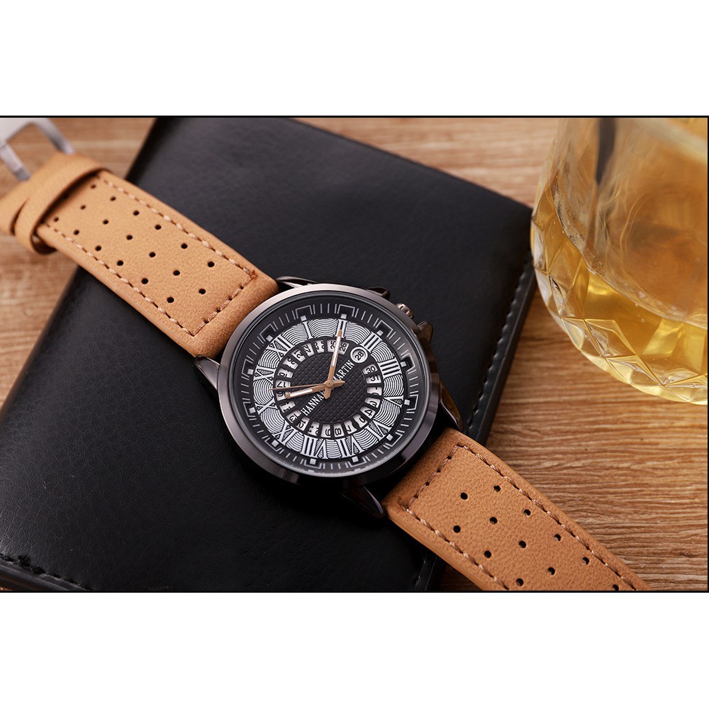 Mens Watches Sport Leather Men Waterproof Wristwatch