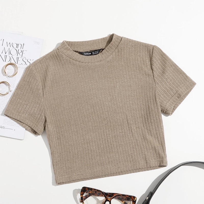 Áo croptop nữ ngắn tay thun gân SHEIN Aimee closet