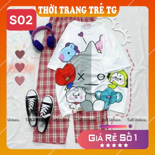 Đồ bộ nữ 𝑭𝒓𝒆𝒆𝒔𝒉𝒊𝒑 Set Đồ Bộ Quần Sọc Caro Ống Rộng S22 Hình Khủng Long Cute Freesize Form Rộng Cực Thoáng Má