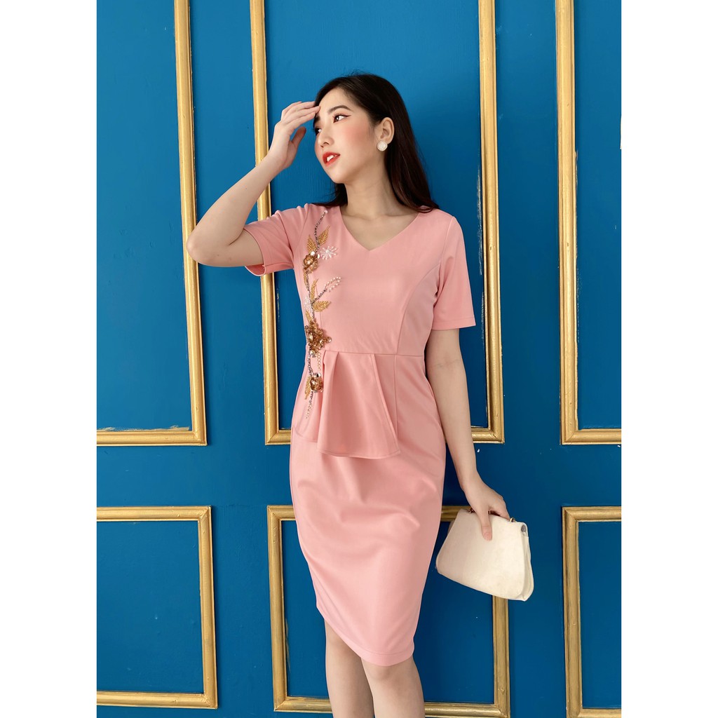 đầm trung niên nữ thiết kế , màu hồng dâu, tặng mẹ, dự tiệc