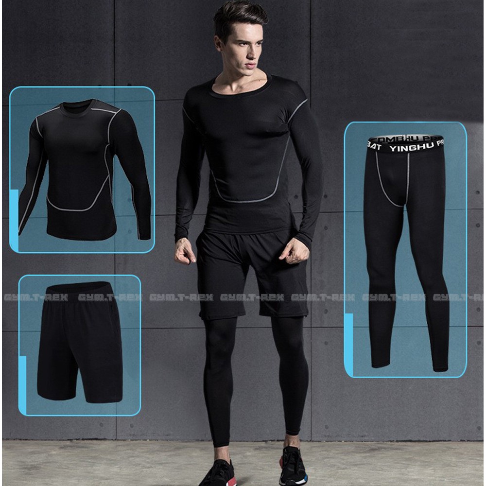 Quần áo gym nam Pro combat ôm body SP021, Bộ quần áo thể thao nam - Gym Trex