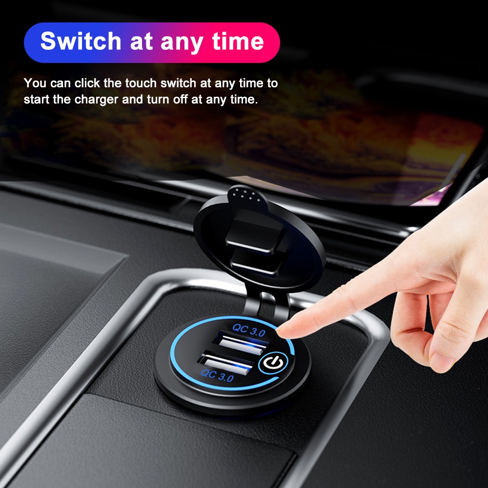 Cục Sạc Nhanh USB Kép 4.2A Có Công Tắc Với Hai Cổng USB Chống Nước Cho Xe Máy 12-24v