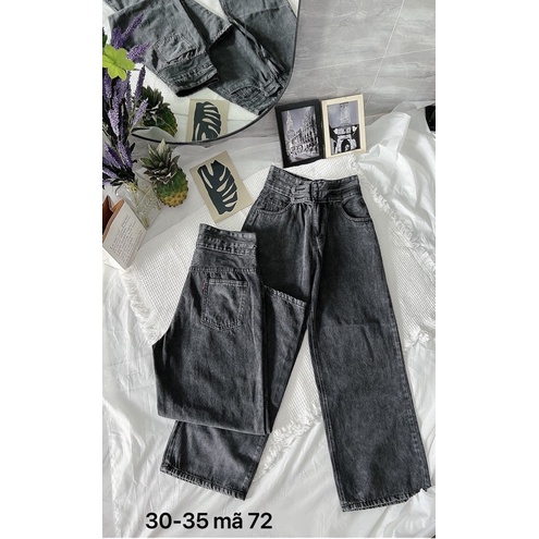 Quần Jean Nữ Bigsize Ống Suông Rộng Lưng Cao 2 Nút Chất Jean Dày Đẹp Ms117