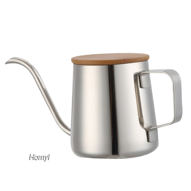 [HOMYL]Narrow Spout Drip Coffee Maker Pot Pour Over Coffee Tea Kettle With Wood Lid