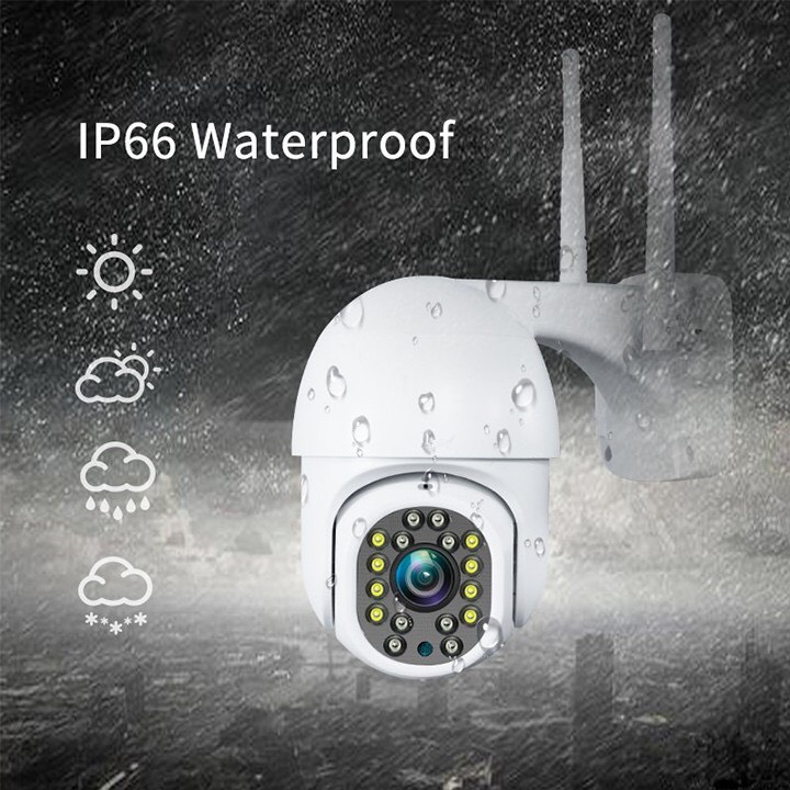 Camera wifi ngoài trời PTZ 2 ăng ten 16 đèn led Full HD 1080P siêu nét, góc rộng, xoay 360 độ, ban đêm có màu