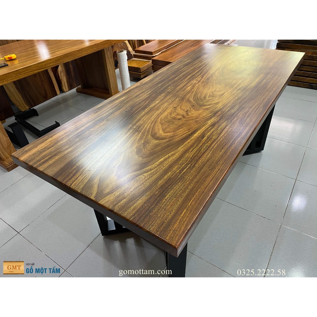 Bàn gỗ me tây nguyên tấm cho 6 ghế dài 1,75m x rộng 75cm x dầy 5cm