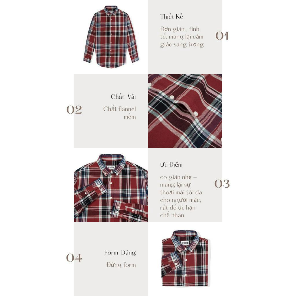 Áo Sơ Mi Nam Cao Cấp Phối Caro Đỏ Đen Red Black Checked Flannel Shirt BY COTTON