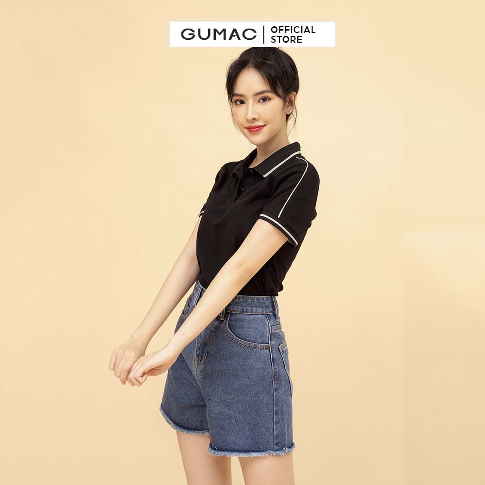 Áo polo nữ có cổ thời trang GUMAC thêu chữ phong cách, chất lượng ATB5209