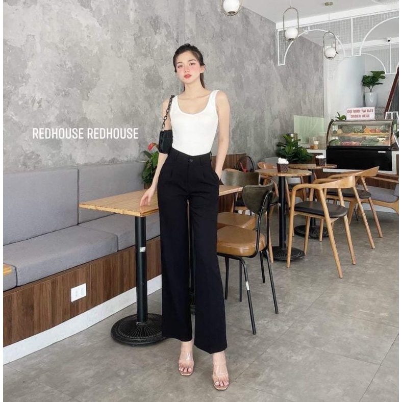 quần ống rộng [188]1 cúc dáng suông đứng vải tuyết mưa lưng cao cạp khóa không dãn 3 màu đen,nâu ,trắng[THUXINHSHOP]