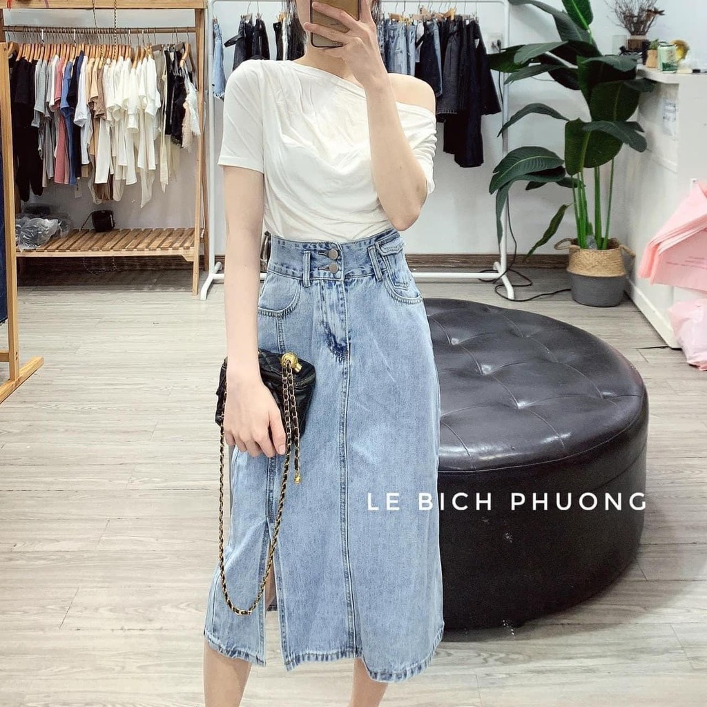 Chân váy jeans xẻ lệch mã 1250-1251 ( kèm ảnh thật, video )