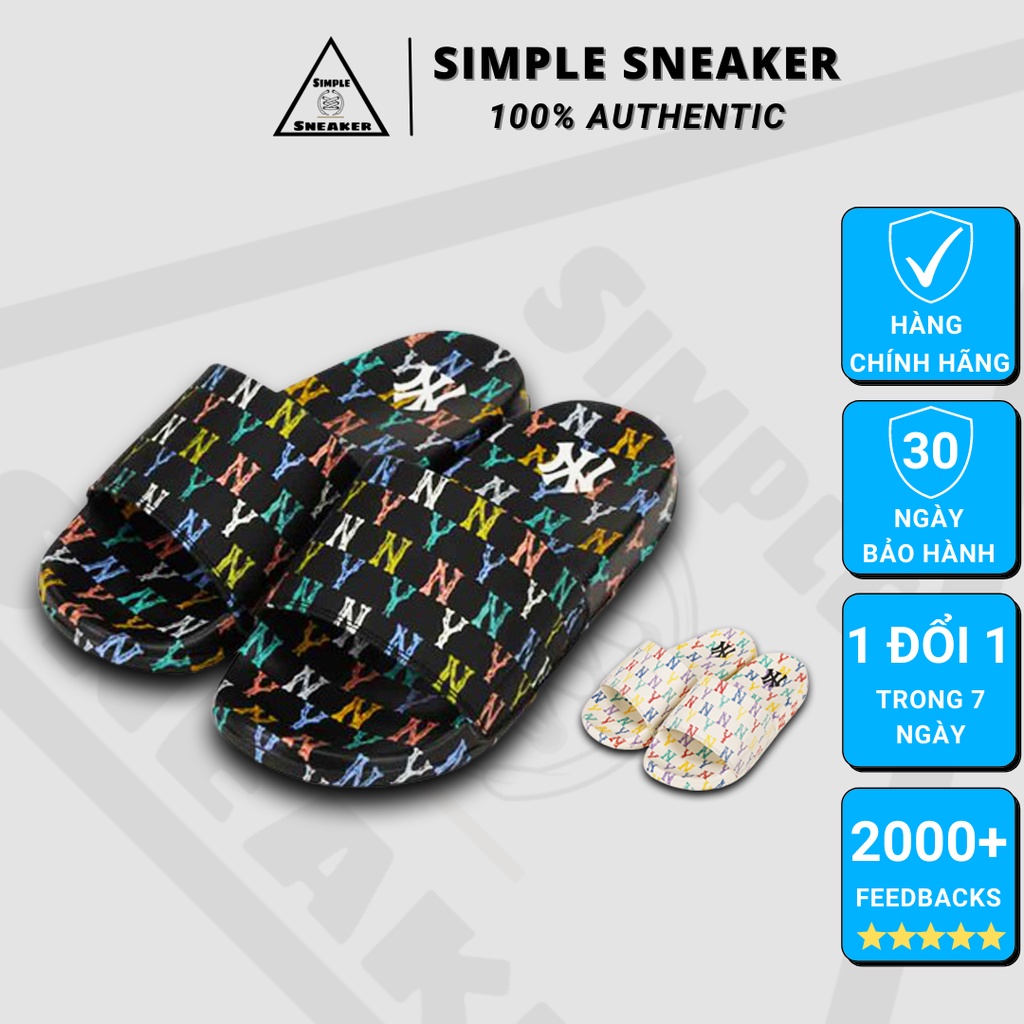 Dép MLB New Mound Chính Hãng FREESHIP MLB New Mound Monogram New York Yankees - Dép Quai Ngang Nữ MLB - Simple Sneaker