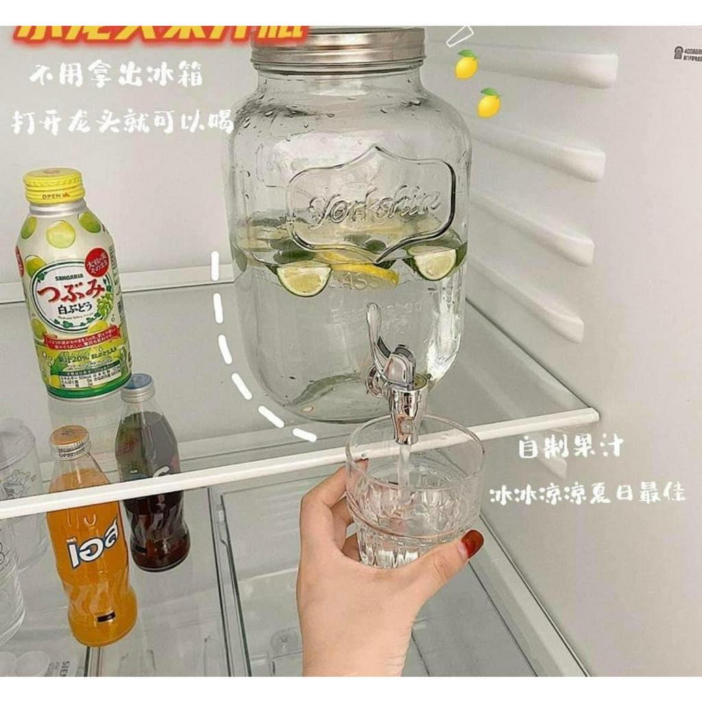 Bình thủy tinh đựng nước có vòi, bình ngâm rượu có vòi kèm khung thép dung tích 4L