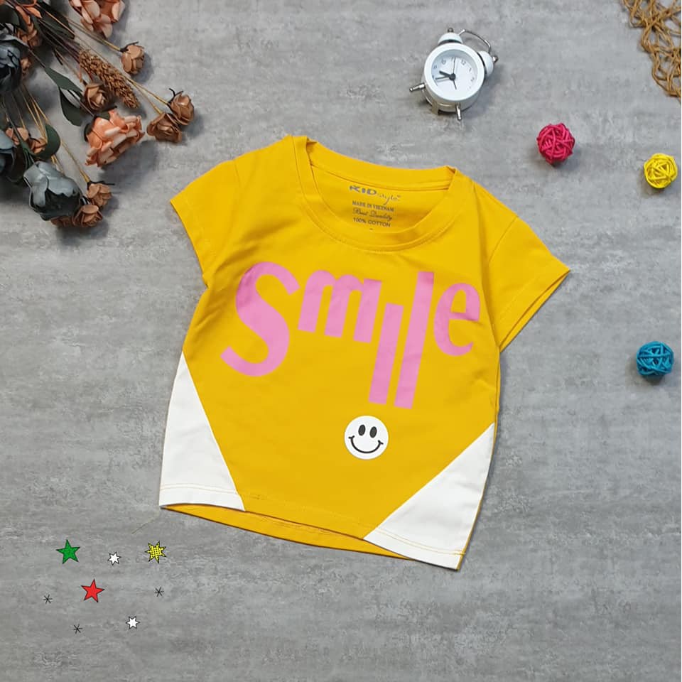 Áo Phông Bé Gái Thun Cotton Chất Lượng in hình Mặt Cười Smile AA010