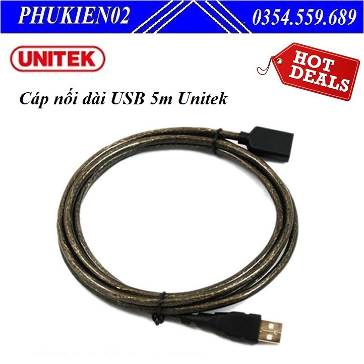 Dây nối dài USB Unitek 5m Y-C418A Chuẩn USB 2.0 AM-AF- Hàng chính hãng