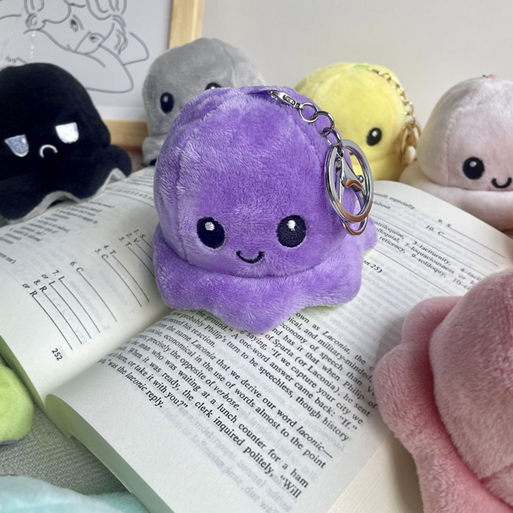 【sweet】Korean woman cartoon cute Flip expression octopus plush toy pendant for bag keychain octopus plush doll