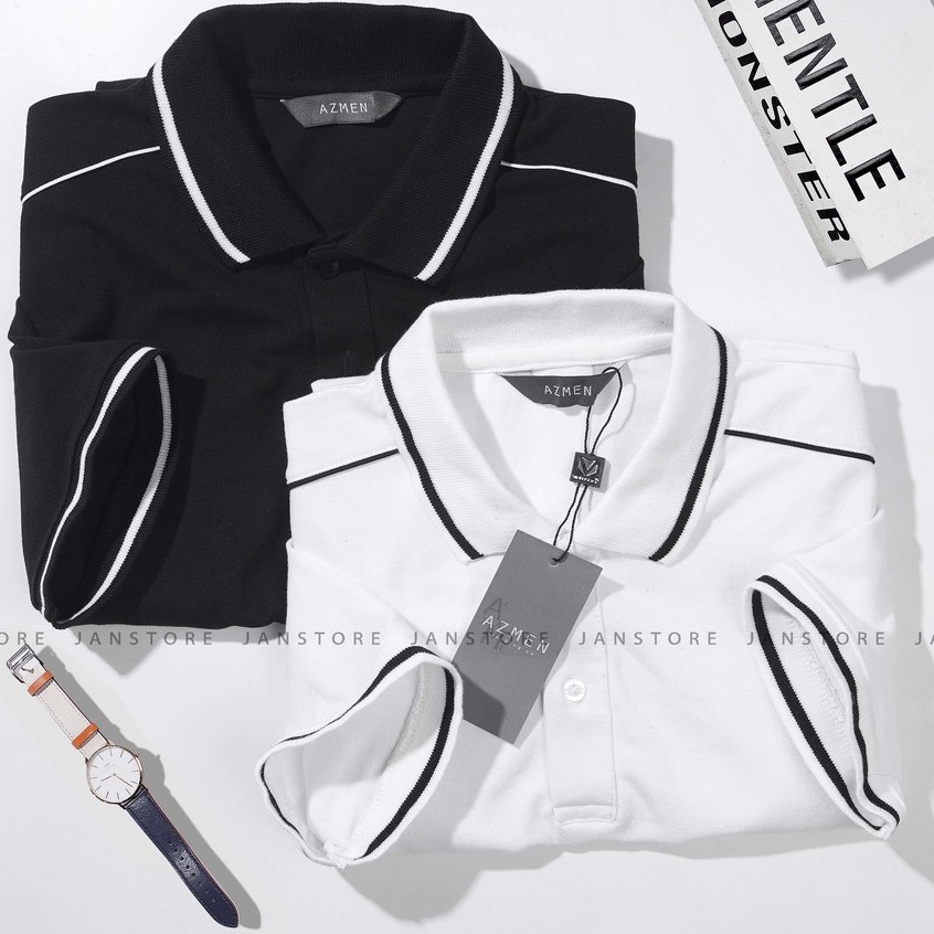 Áo Polo nam AZmen viền vai cotton cao cấp , thun có cổ bẻ ngắn tay công sở Jan Store | BigBuy360 - bigbuy360.vn