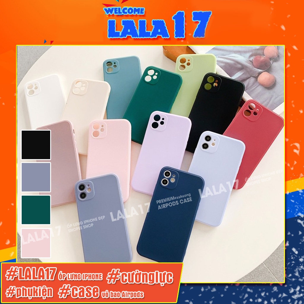 Ốp lưng iphone đẹp màu trơn cạnh vuông bảo vệ camera TPU dẻo lala17