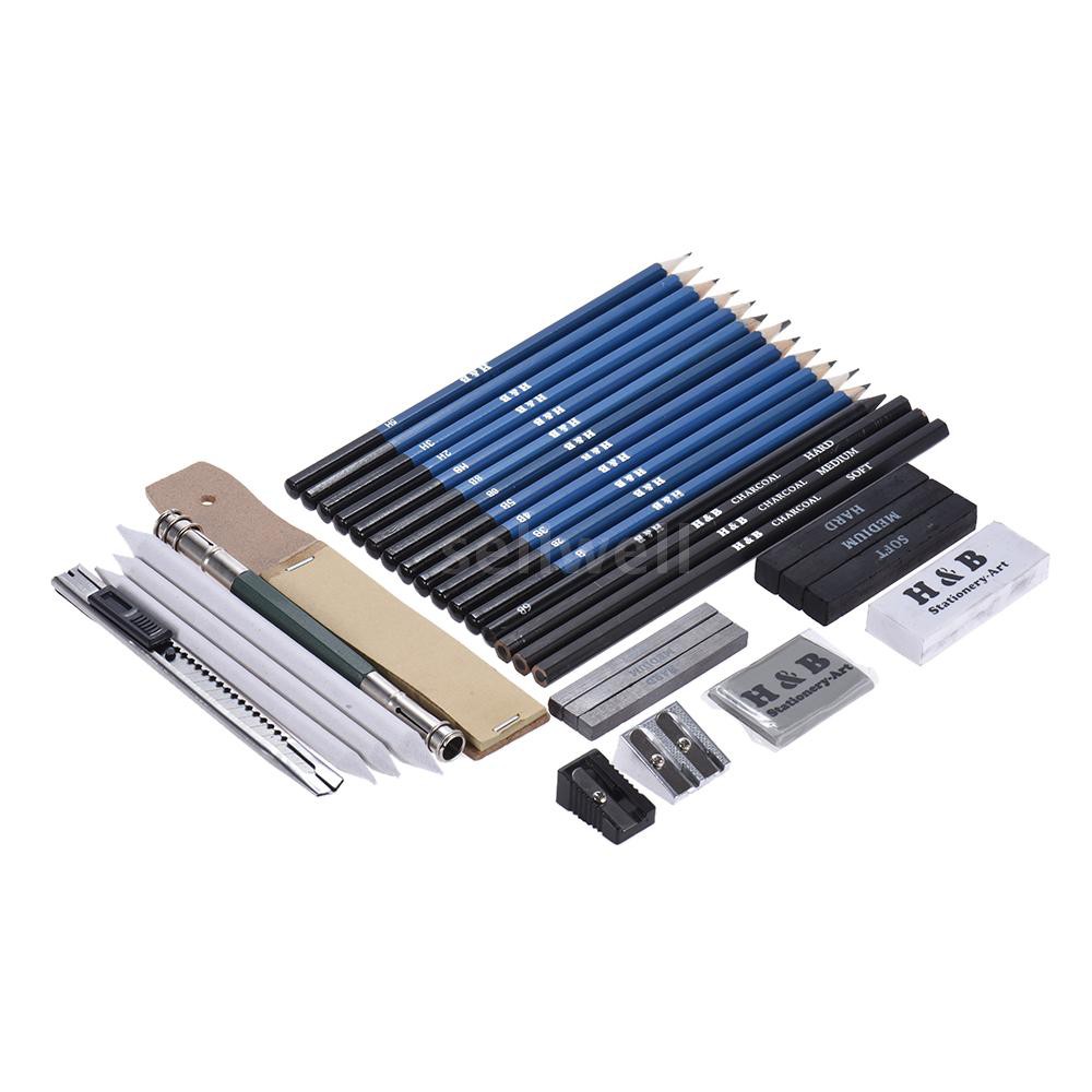 32pcs/Set Professional Drawing Sketch Pencil Kit Including Sketch Pencils Graphite & Charcoal Pencils Sticks Erasers Sha