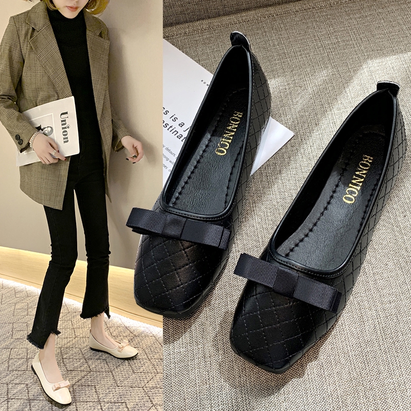 Giày búp bê mũi vuông đính nơ xinh xắn