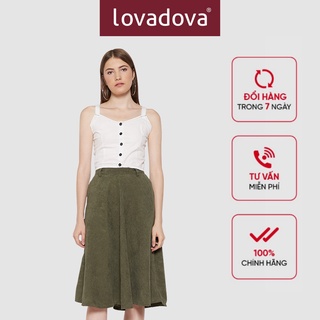 Chân Váy Xanh Rêu Gân Xòe - Lovadova 19S08C001