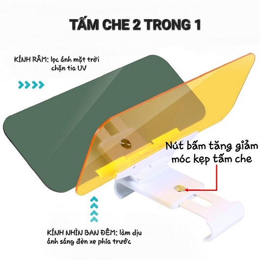 Kính Râm Cho Xe Ô Tô Ngày Đêm Chân Cài Tấm Che Gồm 2 Tấm 32x12cm Dày 1.5mm Kính Màu Dễ Dàng Gấp Gọn Và Lắp Đặt