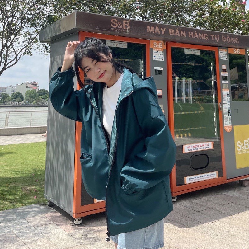 Áo khoác dù Jacket màu XANH CỔ VỊT ÁO TRƠN form rộng unisex nam nữ-nón tháo rời-UNISEX_2022