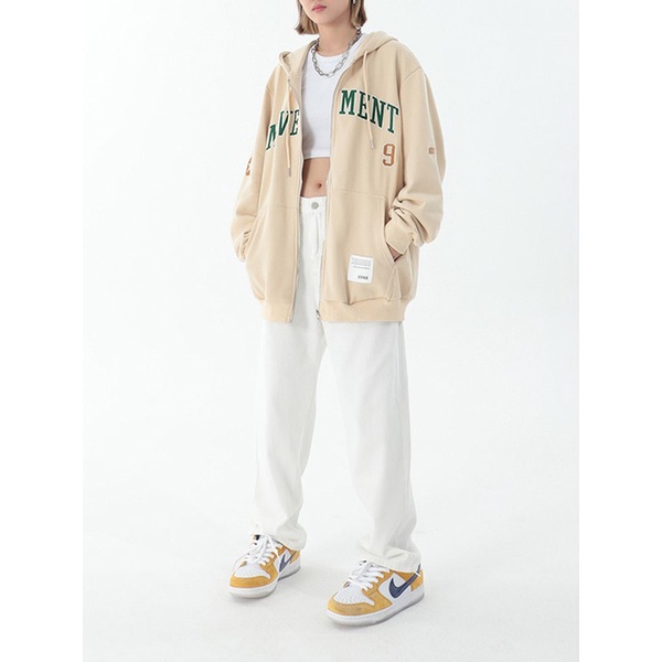 Áo Khoác Hoodie Zip Move Ment Form Rộng Unisex 2 Màu Be - Xanh SIÊU HOT
